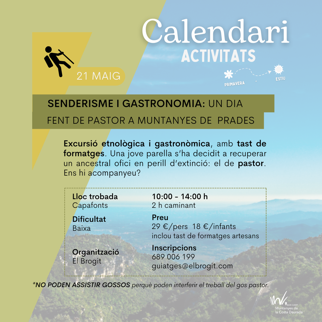 Activitat del 21.05 del calendari d'activitats de les Muntanyes de la Costa Daurada